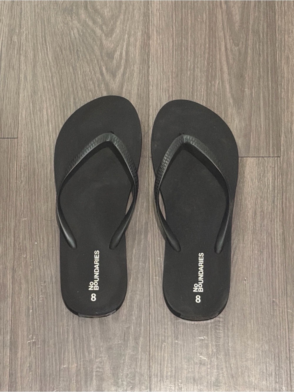 No Boundaries Black Flip Flop Sandals with Text Logo
